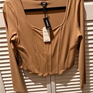 Express Body Contour Nude Cropped Long Sleeve Top Size L NWT